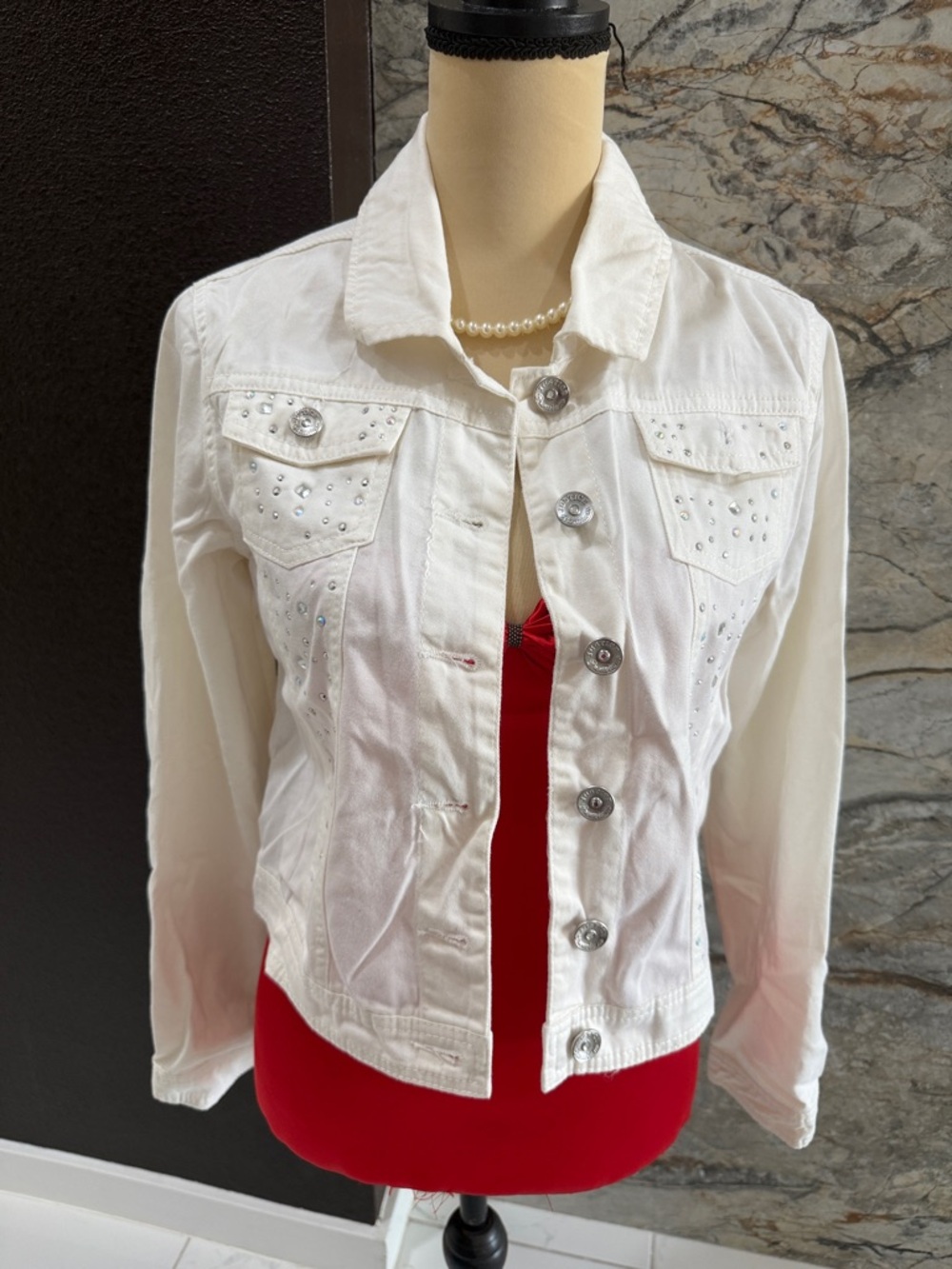 Justice White Embellished Denim Jacket